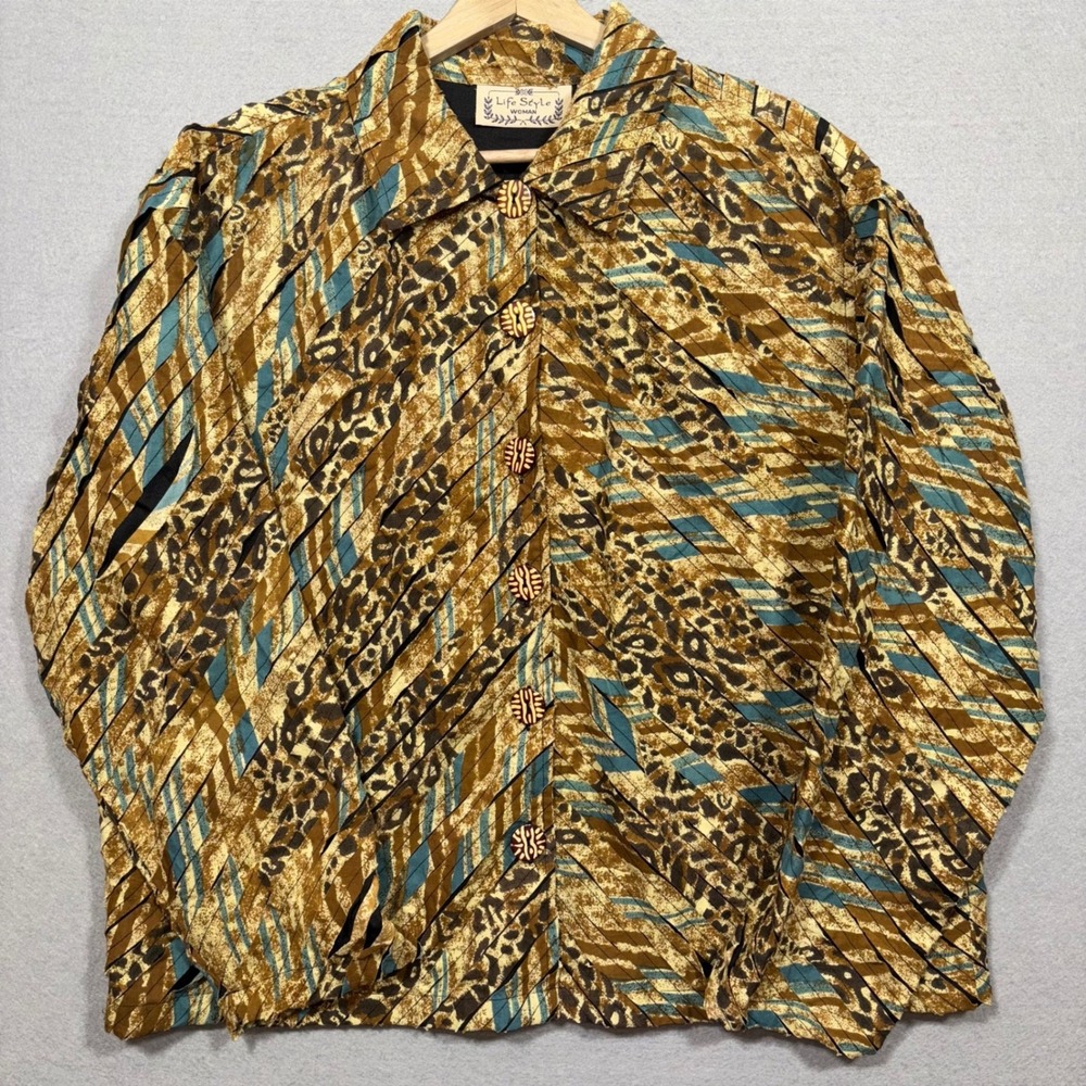 Vintage Life Style Woman Jacket Womens 2X Plus Animal Print Quilted Cotton